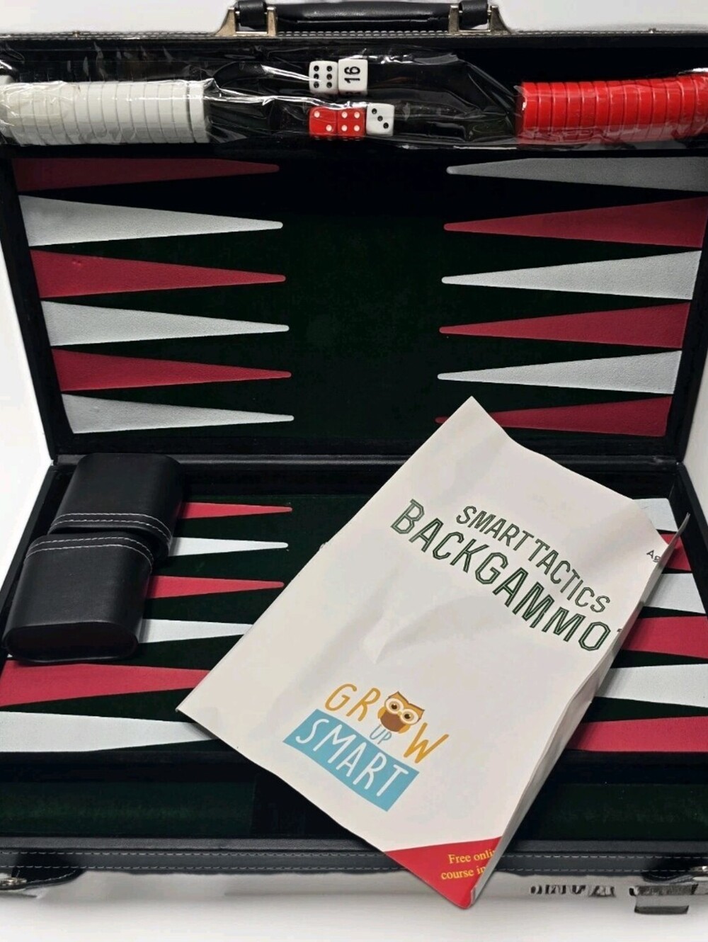 17" Deluxe Backgammon Set Black Leatherette Briefcase Travel Board Game Open Box
